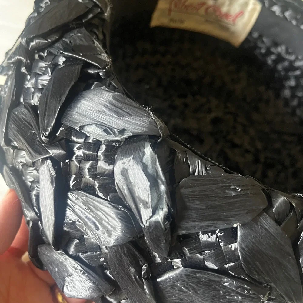 Vintage Black Sculptural Raffia Cocktail Hat Paris Boutique - Picture 8 of 8